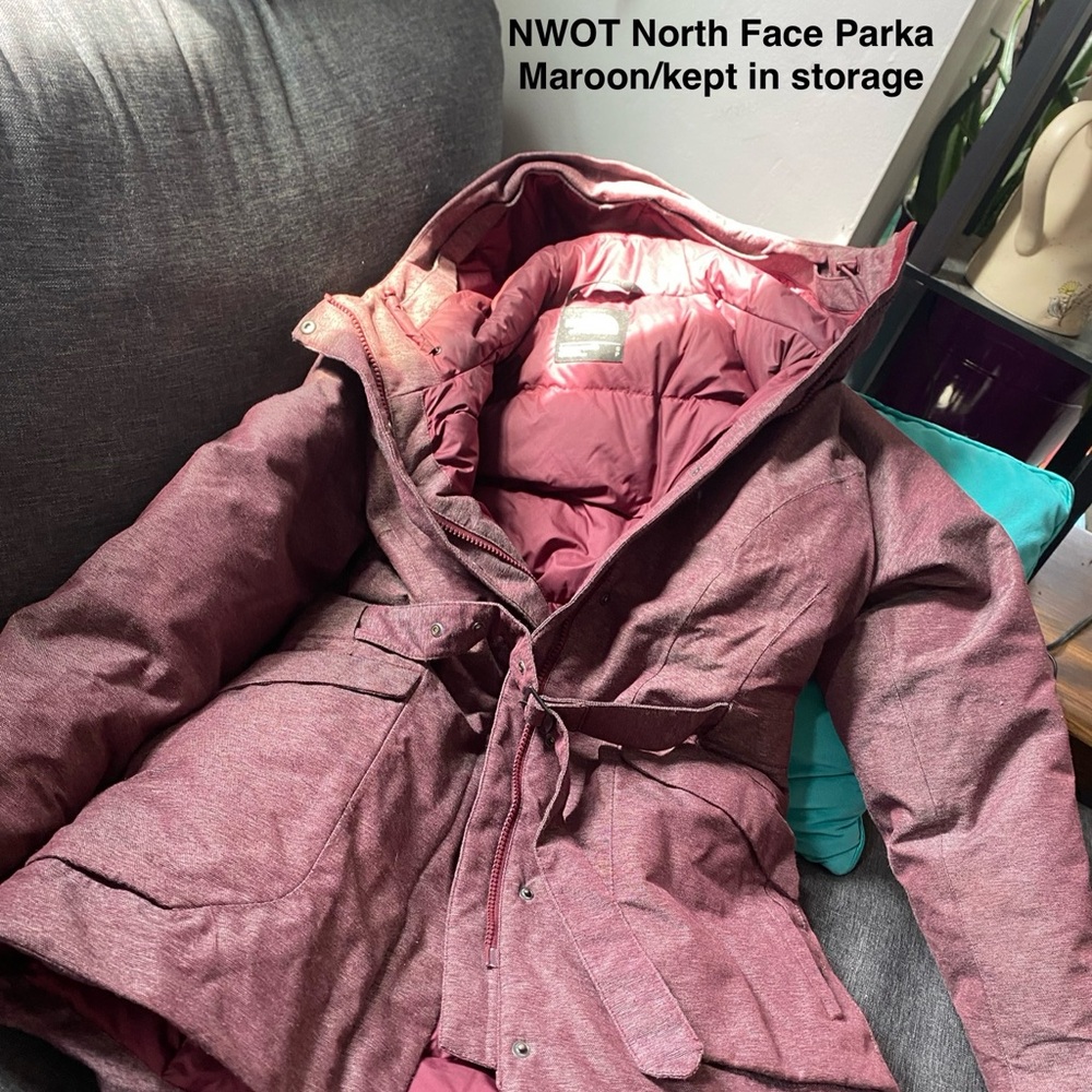 North Face Maroon Hooded Coat with Belt
